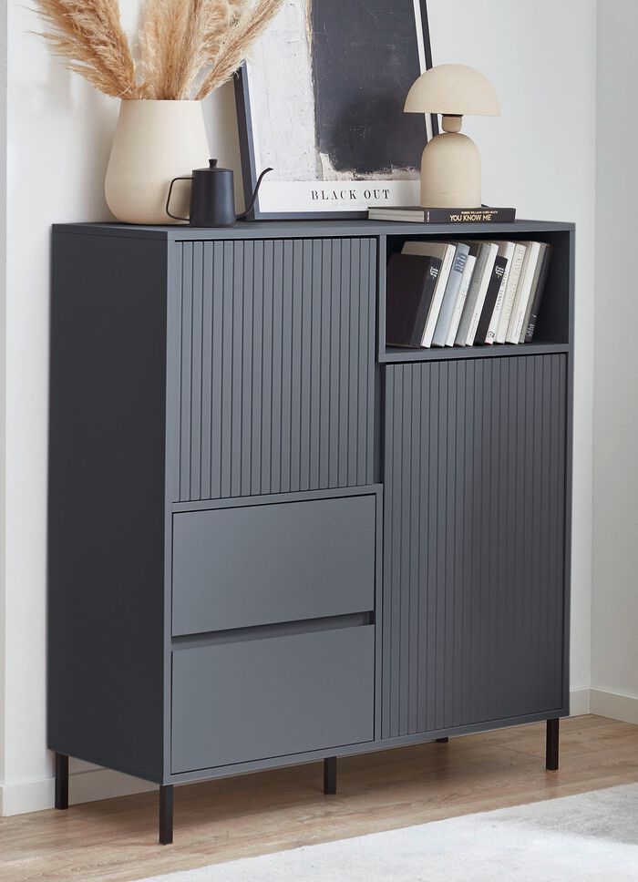 Highboard mit aufwendiger Rillenfront ANTHRAZIT