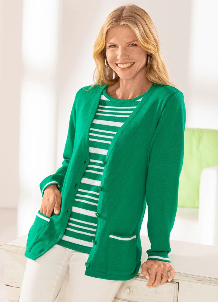 Strick-Twinset mit Kontrasten GR&Uuml;N-WEISS