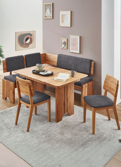 Eckbankgruppe mit Gestell aus massiver, ge&ouml;lter Eiche 