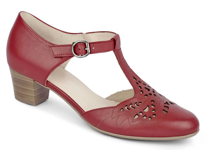 Sandaletten-Pumps mit fantasievoller Prägung GRANATROT