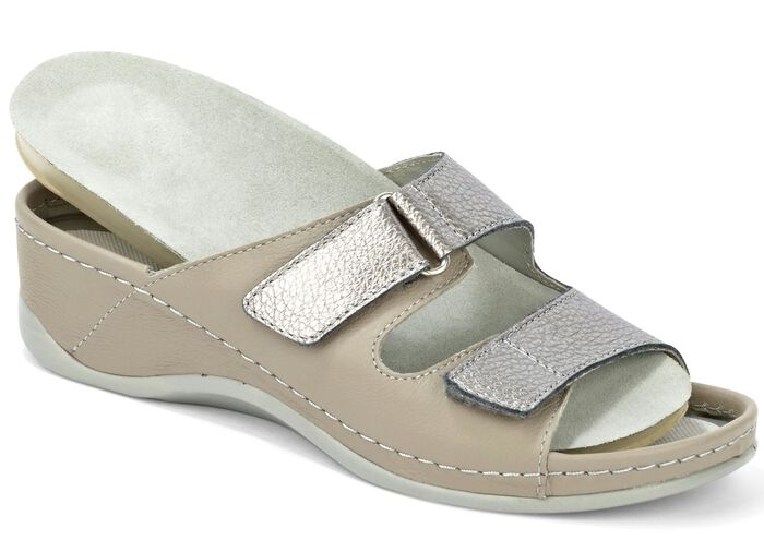 Mubb Pantolette mit Leder-Memory-Fu&szlig;bett TAUPE-ANTIKBRONZE