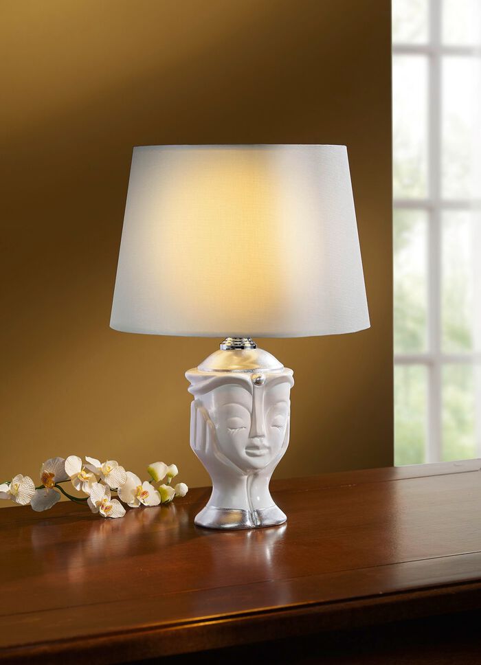 Tischleuchte aus Keramik CREME-SILBER