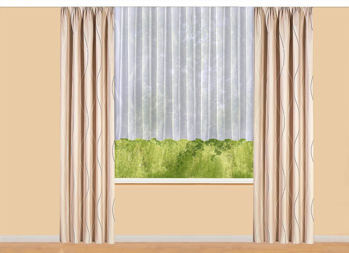 Übergardine mit Wellen-Dessin und Universalschienenband BEIGE