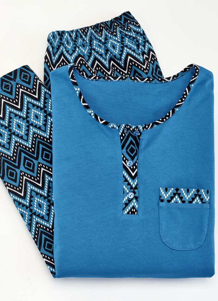 Zweierpack Schlafanzüge mit Brusttasche und Knopfleiste 1X PINK,1X BLAU