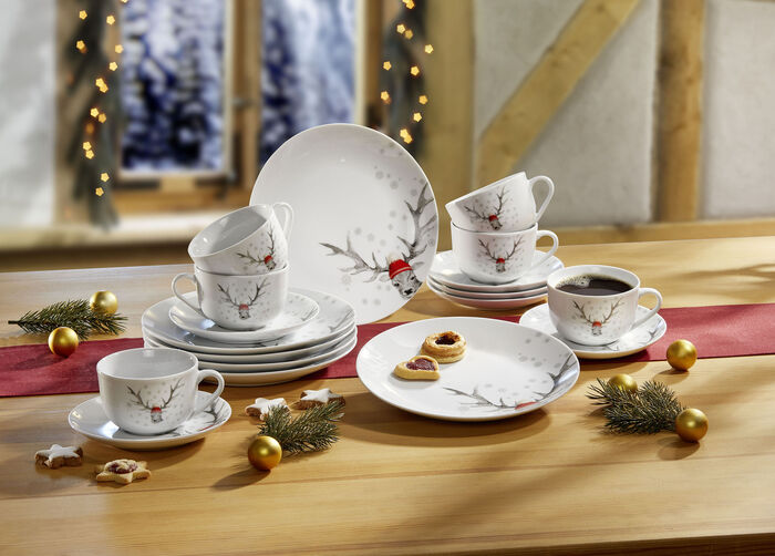 Kaffee-Service mit Hirsch-Motiv, 18-teilig 