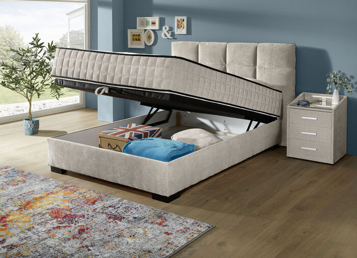 Boxspringbett mit Wendematratze und Bettkasten SAND