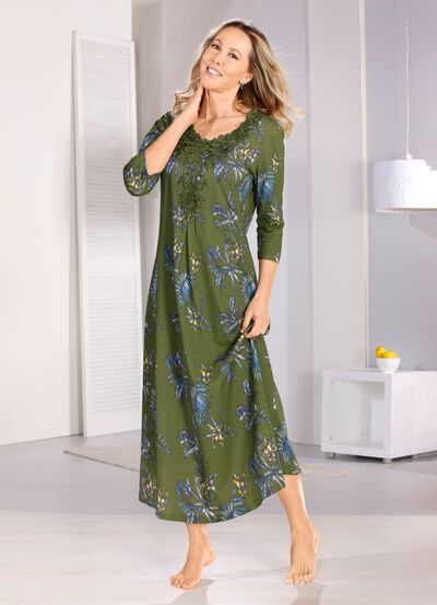 Laurina Nachthemd, kn&ouml;chellang mit gro&szlig;z&uuml;giger Motivspitze  