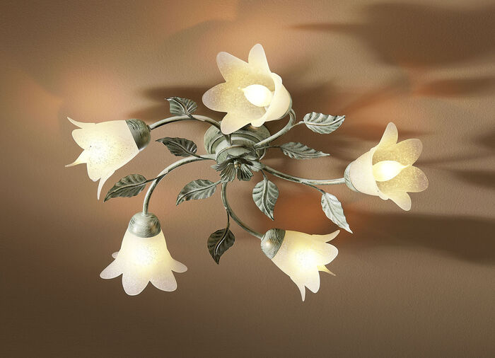 Deckenleuchte, 5-flammig, mit Gestell aus Eisen 