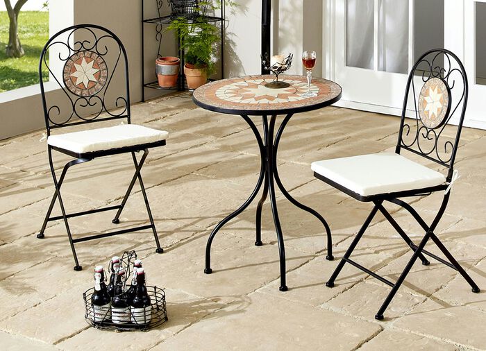 Bistro-Set Mosaik, 3-teilig, inklusive Sitzkissen 