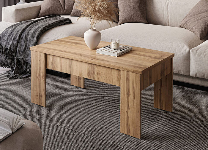 Couchtisch mit hochklappbarer Tischplatte und Staufach WOTANEICHE