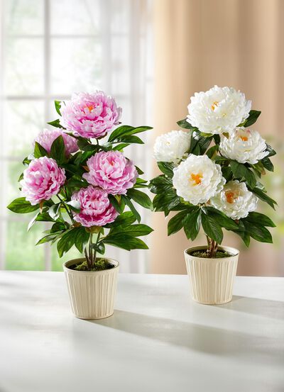 P&auml;onienbusch im Topf aus Kunst- und Textilmaterial 