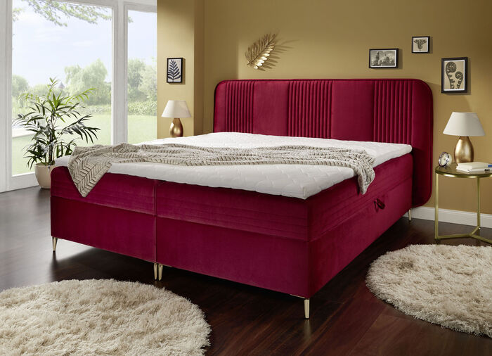Boxspringbett mit Bettkasten und Topper ROT