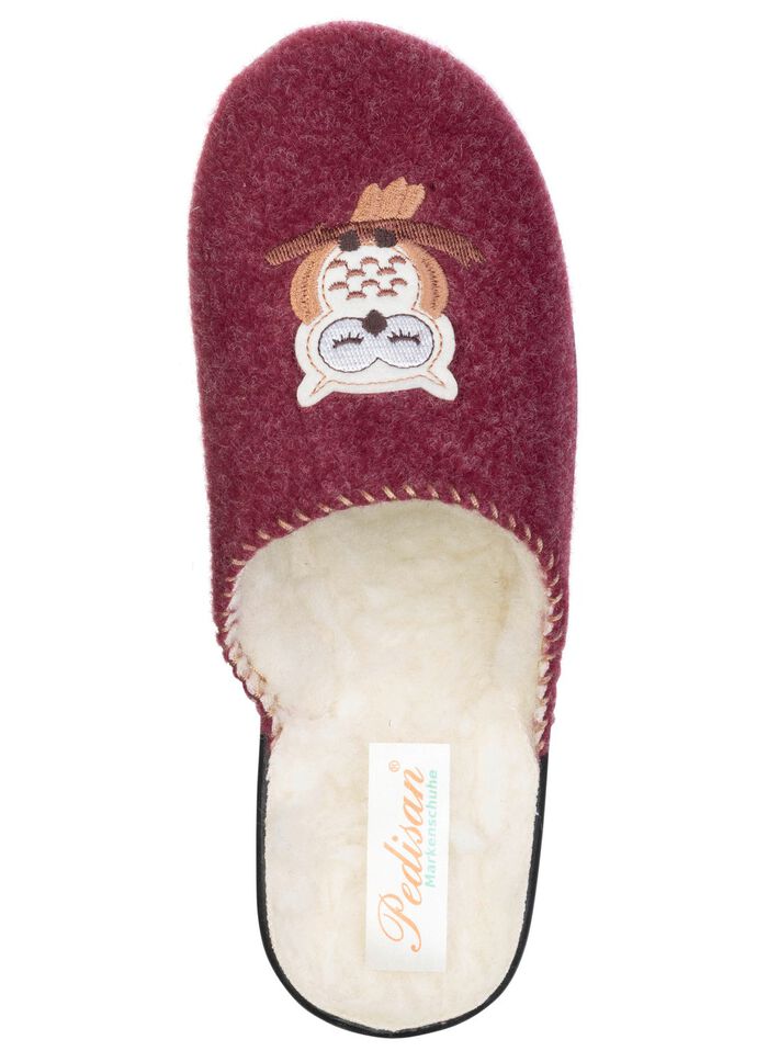 Gef&uuml;tterte Damen-Hausschuhe, mit Schurwolle BORDEAUX