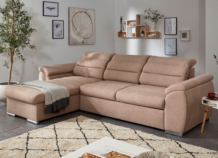 Polsterm&ouml;bel mit Bettfunktion und Kopfteilverstellung BEIGE