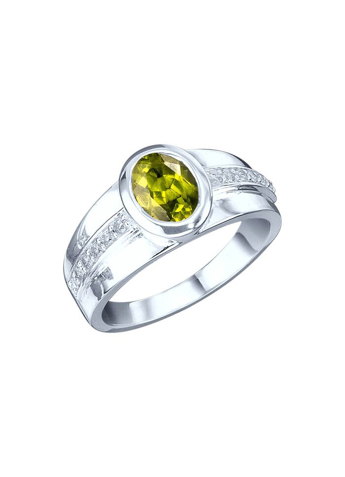 Damenring mit echt Peridot und synth. Zirkonia 