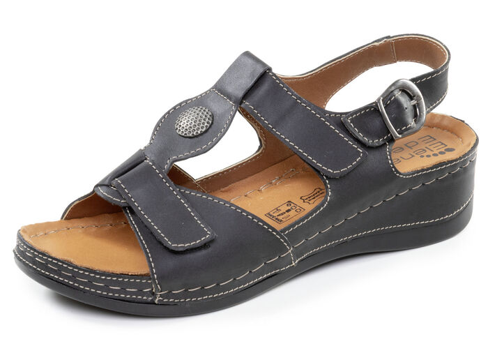 ELENA EDEN, bequeme Damen-Sandalen, Weite G, mit Klettverschluss SCHWARZ