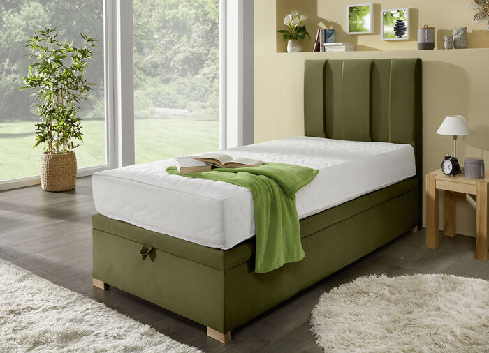 Herrlich gemütliches Boxspringbett mit Bettkasten GRÜN
