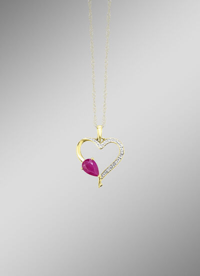 Gl&auml;nzendes Herz &ndash; Anh&auml;nger mit echt Rubin 
