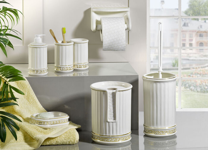 Handgefertigte Badezimmer-Accessoires aus Keramik CREME-GOLD