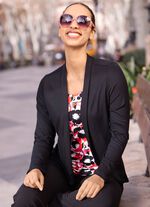 Shirt in abgerunderter Jackenoptik  SCHWARZ-ROT-ROS&Eacute;