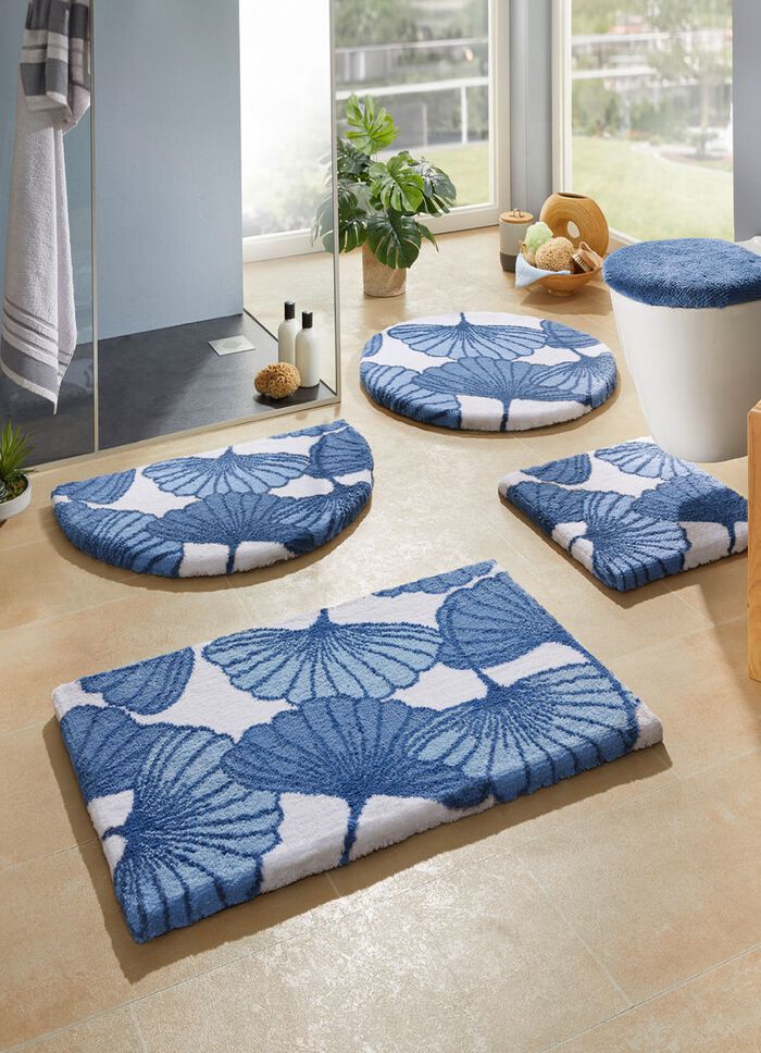 Badgarnitur mit Ginkgobl&auml;tter-Motiv BLAU