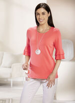 Shirt mit gekäntelten Volant-Abschlüssen in 2 Farben KORALLE