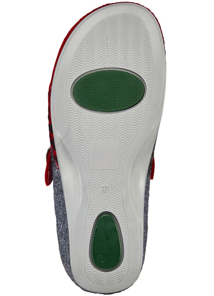 Mubb, klassische Damen-Hausschuhe, Weite H, mit herausnehmbarem Fu&szlig;bett GRANATROT-ANTHRAZIT