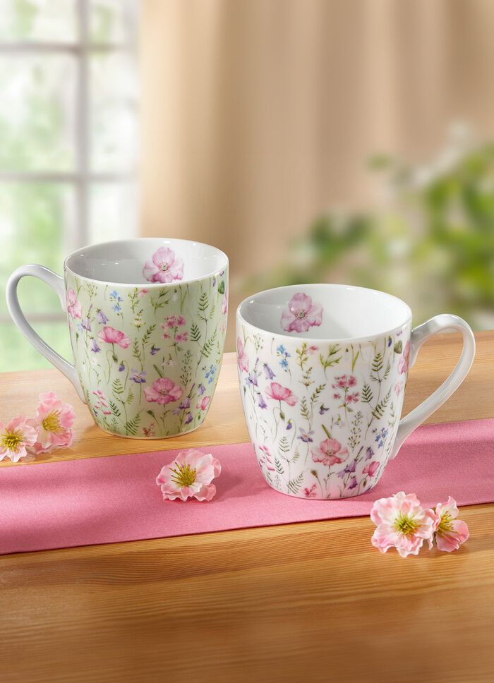 Henkelbecher mit frühlingshaftem Blumen-Motiv, 2er-Set 