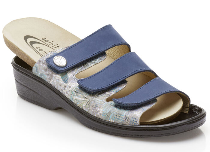 Pantolette aus Rind- und Chevreauleder JEANS-BUNT