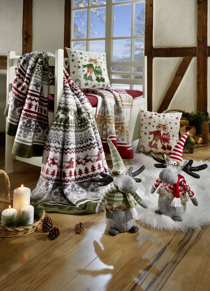 Kissenbezug mit Rentierpaar in Samtoptik ROT