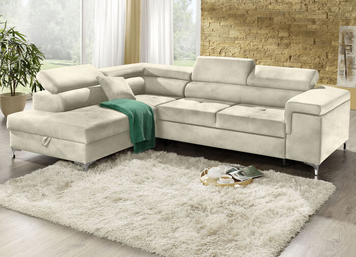 Polsterecke mit Bettfunktion und Komfortschaum-Polsterung BEIGE