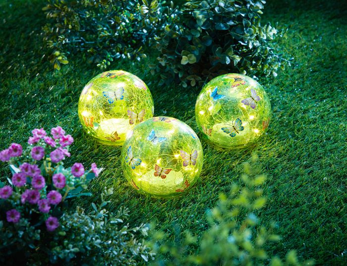 LED-Glaskugeln "Schmetterling", 3er-Set 