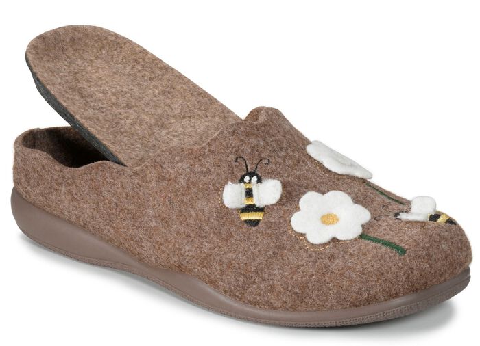 Laurina Filz-Pantoffel mit s&uuml;&szlig;er Applikation und Stickerei NATURBRAUN