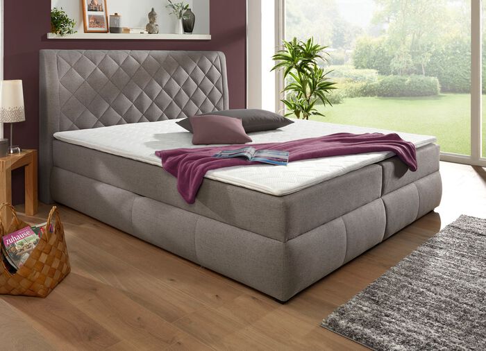 Boxspringbett mit Bettkasten und Topper GRAU