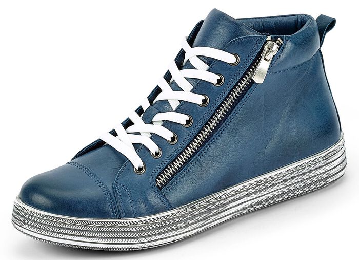 Gemini Schn&uuml;r-Stiefelette mit praktischem Seitenrei&szlig;verschluss JEANSBLAU