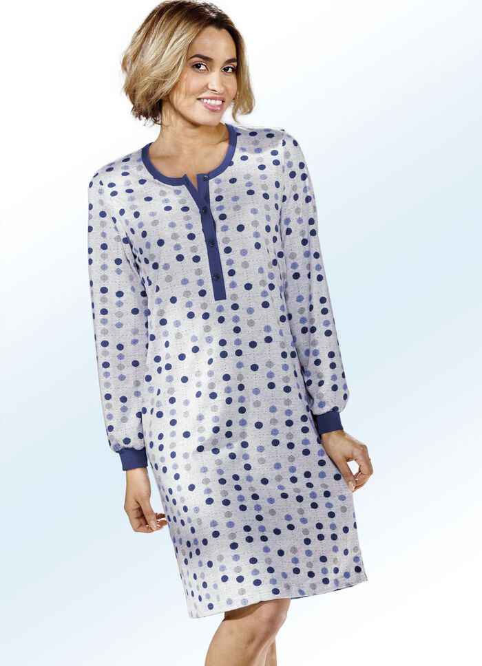 Zweierpack Nachthemden, Langarm mit Knopfleiste und Bündchen MARINE/TÜRKIS