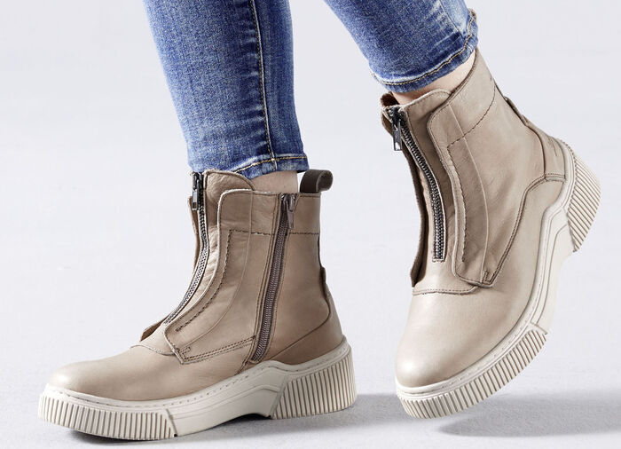 Libelle Bootie aus Nappaleder mit Zier-Reißverschluss TAUPE