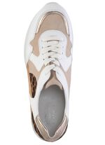 ELENA EDEN Sneaker mit Leo-Print und Metallic-Bes&auml;tzen WEISS-BEIGE-BRAUN