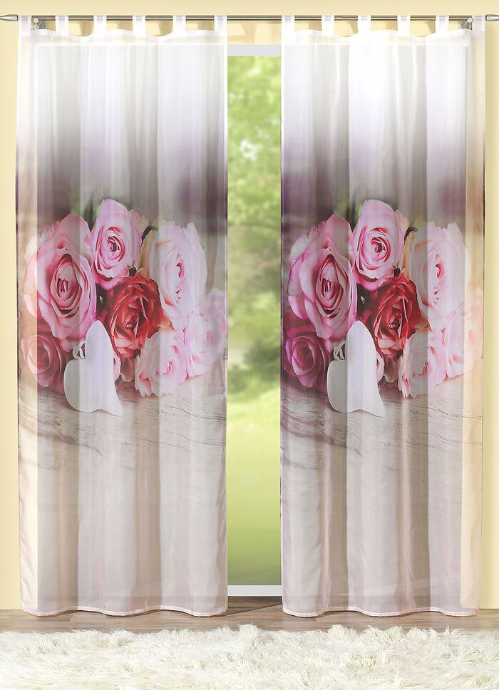 Übergardine mit Rosenherz Dessin in verschiedenen Ausführungen 