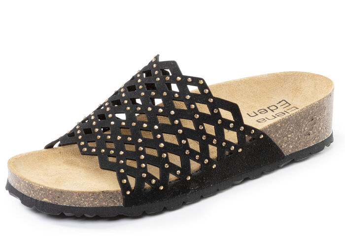 ELENA EDEN, leichte Damen-Pantoletten, Weite G, mit Lederfußbett SCHWARZ