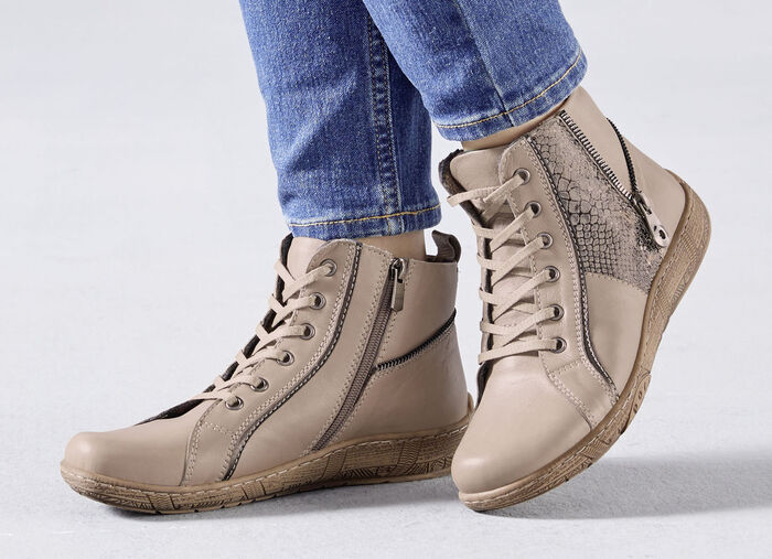 Andrea Conti Schnür-Bootie mit reptilgeprägtem Einsatz und Zier-Reißverschluss TAUPE