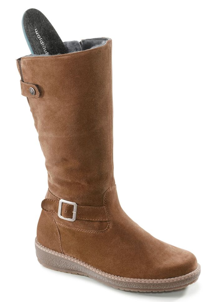 Waldl&auml;ufer, gef&uuml;tterte Damen-Stiefel, Winterschuhe, Weite H, mit Lammfell COGNAC
