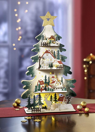 Beleuchteter Tannenbaum aus Holz 