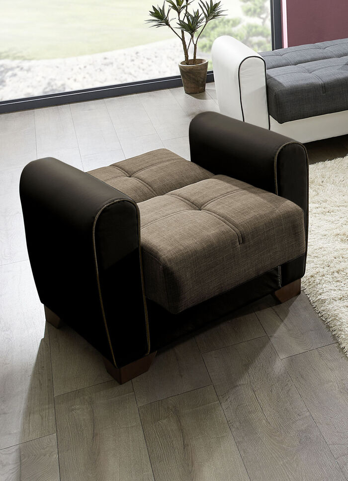 Polstermöbel mit Bettfunktion und Bettkasten BRAUN-BEIGE