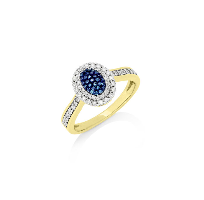 Damenring mit weißen Brillanten und blauen Diamanten 