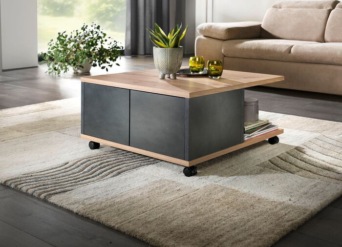 Topaktueller Couchtisch mit Schubladen ANTHRAZIT-ARTISAN EICHE