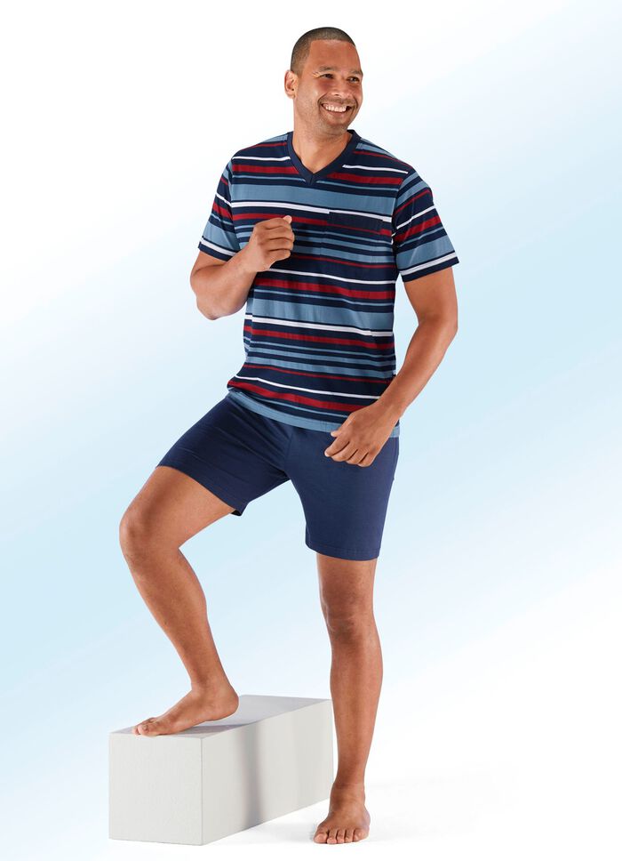 Zweierpack Shortys mit V-Ausschnitt und garngef&auml;rbtem Ringeldessin 