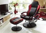 Relax-Sessel mit Hocker SCHWARZ-ROT