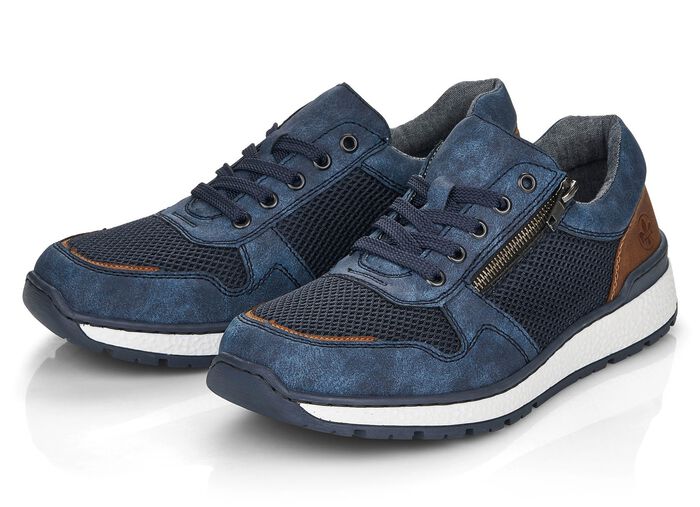 Rieker, bequeme Herren-Sneaker, Weite H, mit herausnehmbarem Fu&szlig;bett BLAU-BRAUN