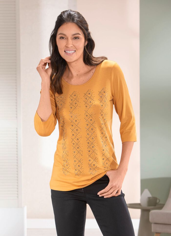 Shirt mit kontrastfarbenen Zierplättchen in 2 Farben MAISGELB